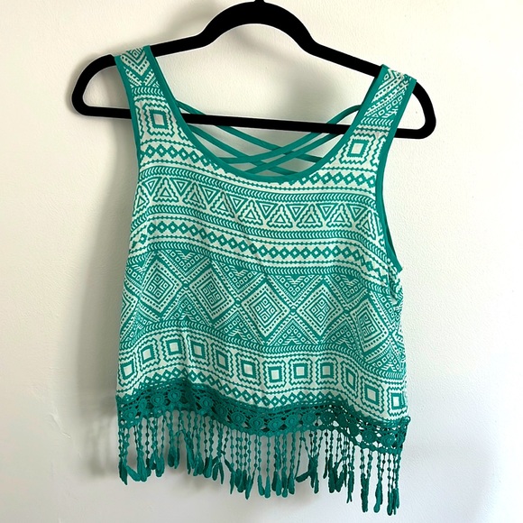 Tops - EM Boho Teal Tassel Tribal Tank Top